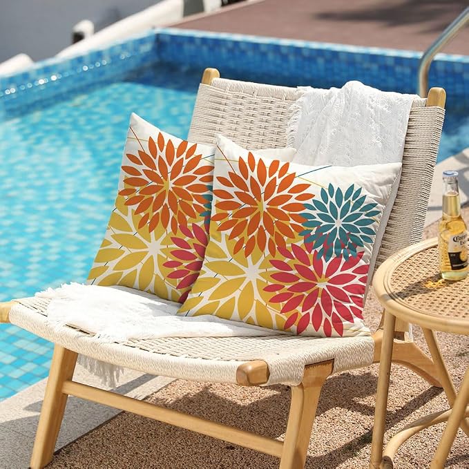 DFXSZ Pack of 2 Outdoor Waterproof Throw Pillow Covers 22x22 Orange Yellow | Polyester Spring Summer Fall Floral Decorative Cushion Cases(NO INSERT),For Couch Patio Funiture Garden Home Decor