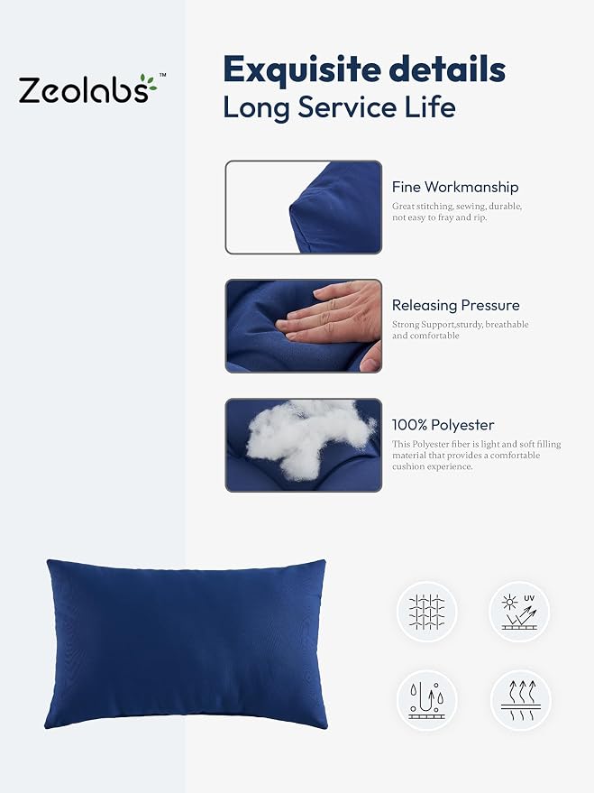 Indoor Outdoor Lumbar Pillows,Waterproof Outdoor Pillows Set of 4 for Patio Furniture,12×20 Inch, Navy Blue