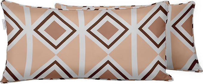 Indoor/Outdoor Polyester Fabric Lumbar Pillow Cover, All-Weather Waterproof Rectangular Cushion Case for Patio Furniture, 16 x 24 Set of 2 - Geometric-80