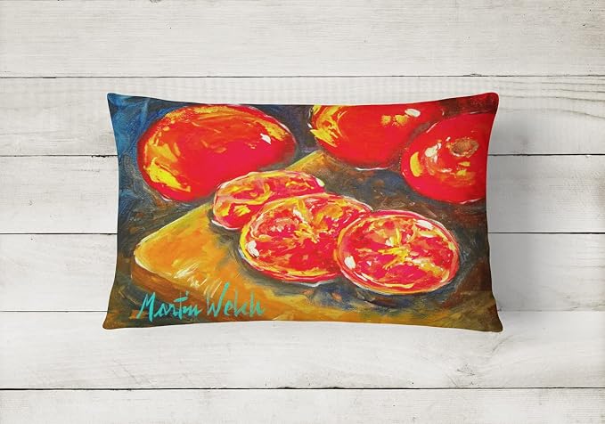 Caroline's Treasures MW1099PW1216 Vegetables - Tomatoes Slice It Up Canvas Fabric Decorative Pillow Machine Washable, Indoor Outdoor Decorative Pillow for Couch, Bed or Patio, 12HX16W