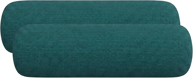RSH DECOR: Neck Roll Jumbo Bolster Pillows Set of 2 | 24” x 8" | All-Weather Spun Fabric | Water and Fade-Resistant | Outdoor Support Pillows for Patio Furniture | Made in USA (Idol Lagoon Peacock)