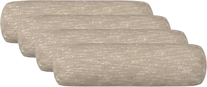 RSH DECOR: Sunbrella Neck Roll Pillows Set of 4 | 20” x 6” | Outdoor Bolster for Patio, Deck, Porch, or Poolside Furniture | Water & Fade-Resistant | Made in USA (Soft Cloud Chenille Burlap)