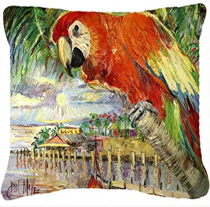 Caroline's Treasures JMK1134PW1216 Red Parrot at Lulu's Canvas Fabric Decorative Pillow Machine Washable, Indoor Outdoor Decorative Pillow for Couch, Bed or Patio, 12HX16W