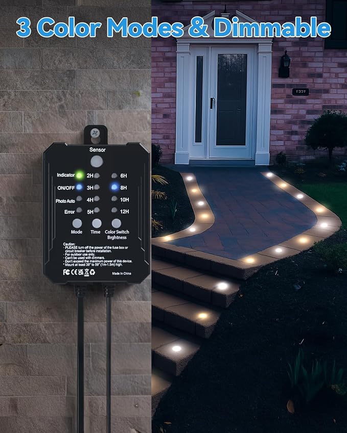 HIBOITEC Low Voltage Deck Lights Recessed Kit 3CCT 2700K-5000K with Transformer Dimmable Timer and Photocell Sensor Outdoor LED Deck Lighting IP67 Waterproof for Stair Step Yard 10 Packs