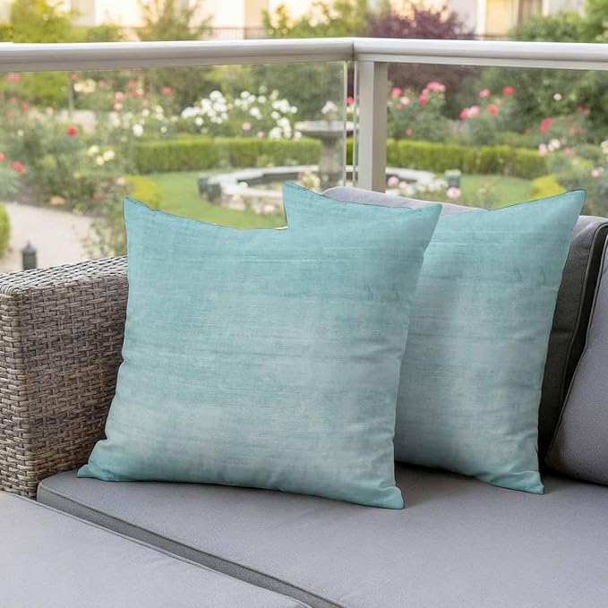 Vandarllin Outdoor Throw Pillows Covers 20x20 inch Set of 2 Waterproof Aqua Linen Decorative Zippered Cushion Covers for Patio Furniture, Solid Color Texture Lumbar Pillowcases
