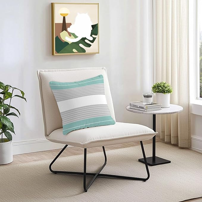 Turquoise Grey Stripe Outdoor Pillow Covers Waterproof, All Weather Cushion Case Set of 2, Modern Art Horizontal Striped Decorative Pillowcases for Sofa Couch Bed Decor Patio Furniture 16"x16"