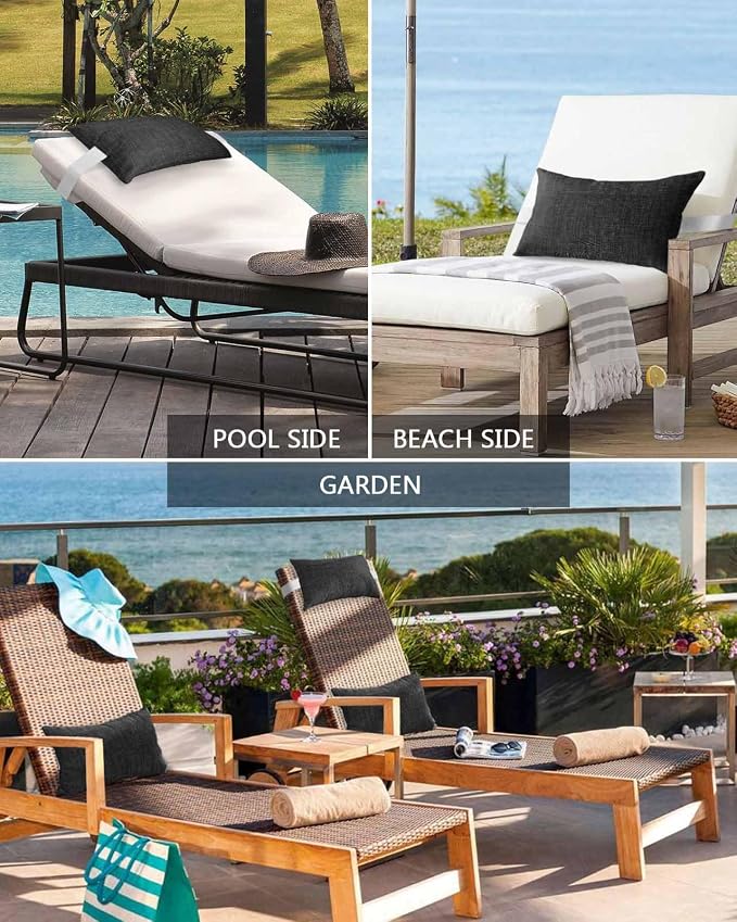 Pack of 4 Outdoor Lumbar Pillow Covers 12x20 Inch, Black Burlap Texture Waterproof Throw Pillow Covers Set, Farmhouse Vintage Black Indoor&Outdoor Decorative Cushion Cases for Patio Porch Beach