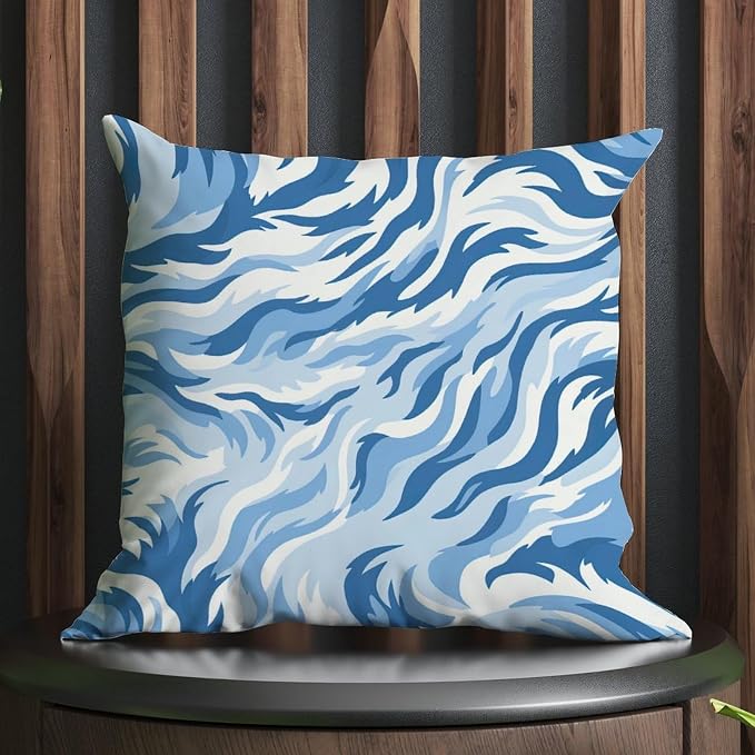 Throw Pillow Covers Blue Tiger Print Cushion Cover Retro Animal Tiger Print Pillow Cover Accent Decorative Cushion Covers Home Decor for Patio Tent Couch 22x22 in