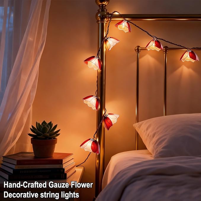 Decorative String Lights Plug in with 10 Bulbs, Flower Garland Fairy Lights Connectable Weatherproof Outdoor Indoor for Wedding Pergola Bedroom Porch Floral Home Decor (Purple White)