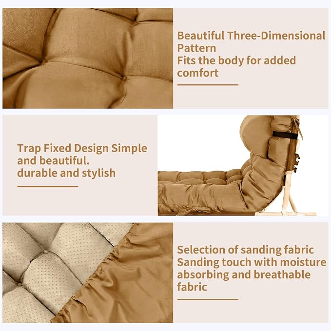 Tudomro Outdoor Chaise Lounge Cushion 66x21x4'' Waterproof & Fade-Resistant Patio Pool Chaise Lounge Cushion Headrest Pillow Tie Replacement Rocking High Back Chair(Brown,Set of 2)