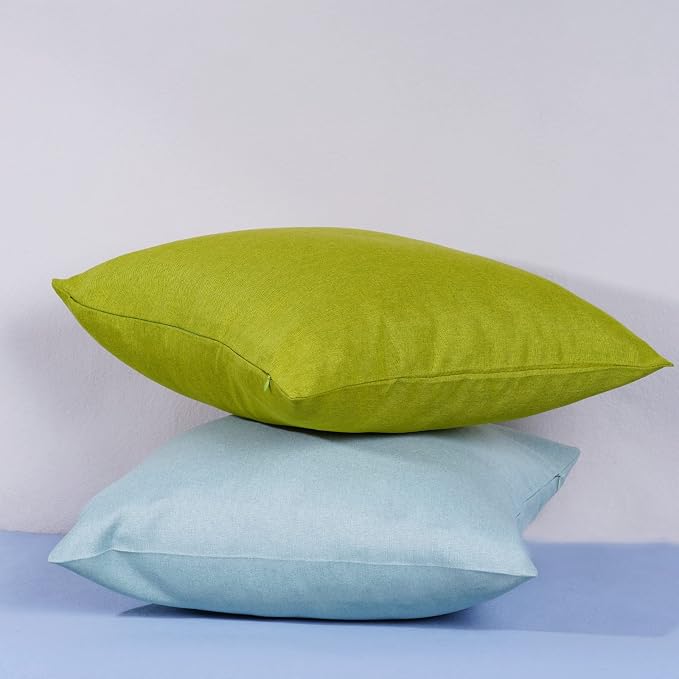 Pack of 4 Decorative Outdoor Waterproof Throw Pillow Covers ONLY Square Garden Cushion Cases for Patio, Couch, Tent and Sofa, 18 x 18 Inches, (Yellow, Light Green, Orange, Blue-Green)