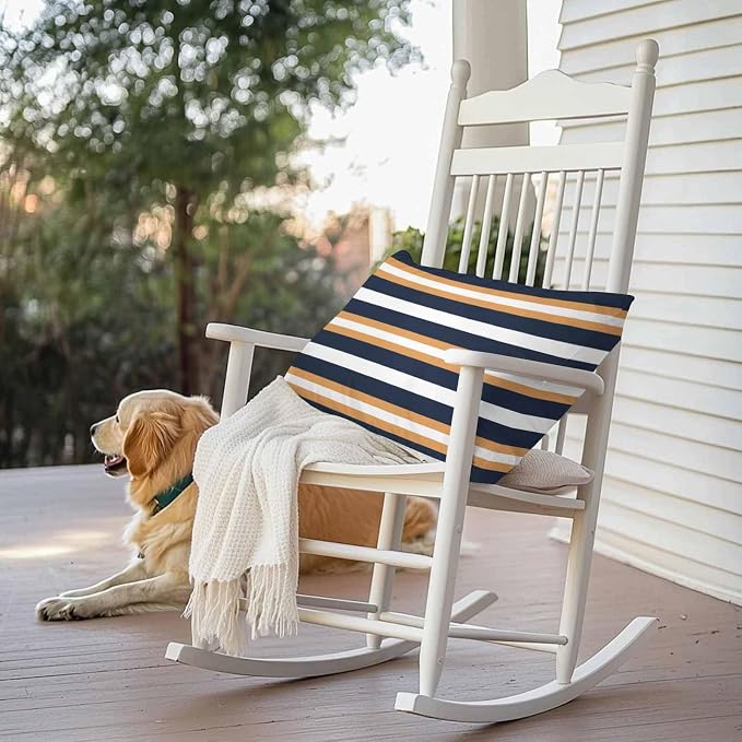 Orange Navy Blue Striped Outdoor Pillow Covers Waterproof, All Weather Cushion Case Set of 2, Minimalist Farmhouse Lines Lumbar Pillowcase for Sofa Couch Bed Decor Patio Furniture 20"x12"