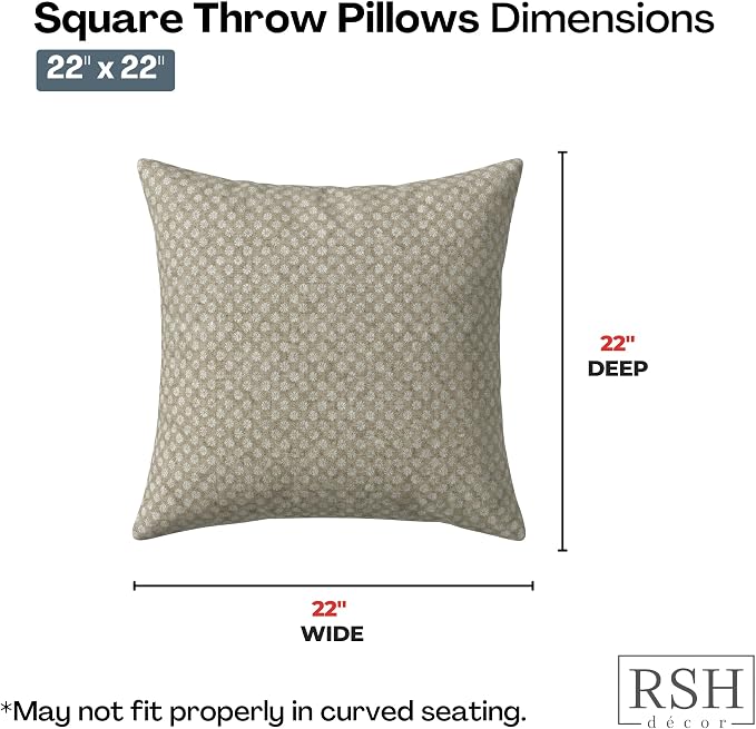 RSH DECOR: Sunbrella Square Throw Pillows Set of 2 | 22" x 22" | Water and Fade-Resistant Performance Fabric | Outdoor Pillow Covers with Down-Alternative Inserts | Made in USA (Molina Mushroom)
