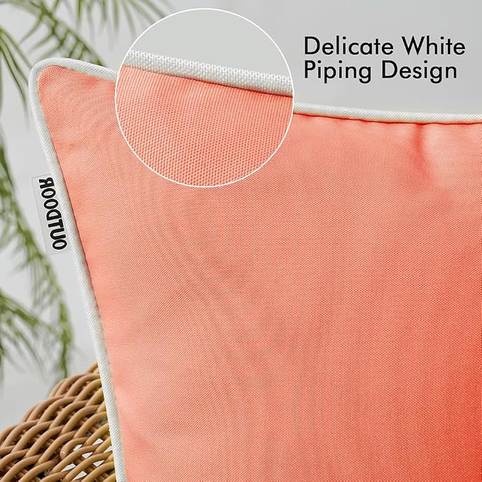 MIULEE Outdoor Waterproof Pillow Covers 20x20 Coral Red Pack of 2 | Decorative Farmhouse Throw Pillow Covers with Piping,Square Solid Color,Patio Furniture,Summer Couch Tent Sofa Living Room