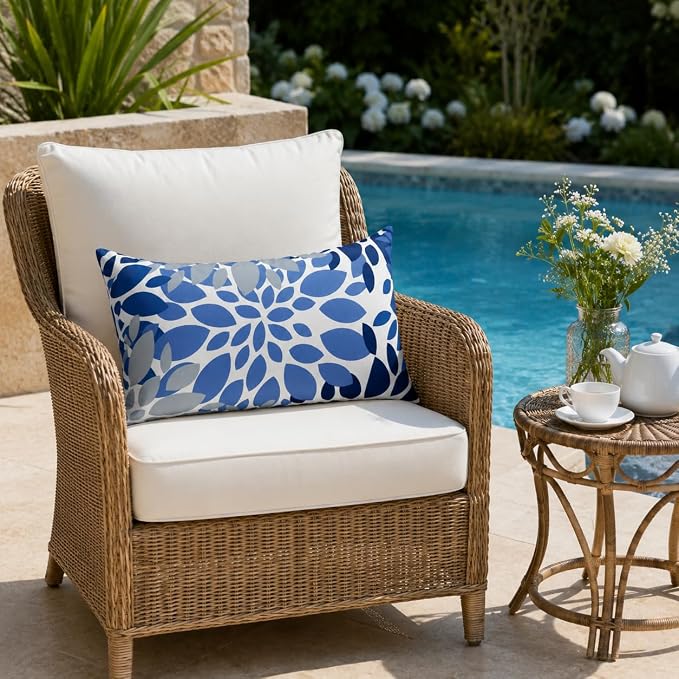 Outdoor Patio Lumbar Pillows Pack of 2, 12"x20" | Fade Resistant Outdoor Waterproof Lumbar Pillow with Inners Decorative Garden Lumbar Cushions for Home Patio Terrace Sofa