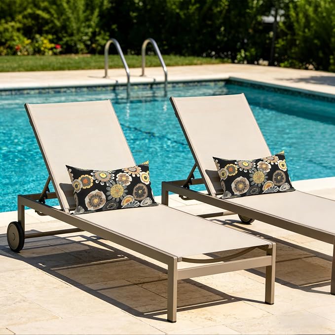Pack of 2 Outdoor Lumbar Pillow Covers, All Weather Cushion Pillow Cases 12x20 Inch, Pillowcase for Patio Couch Decoration, Black Yellow Crosby