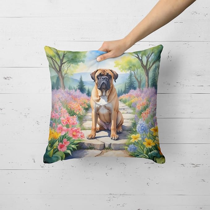 Caroline's Treasures Bullmastiff Spring Path Throw Pillow Machine Washable, Indoor Outdoor Decorative Pillow for Couch, Bed or Patio, 18Hx18W