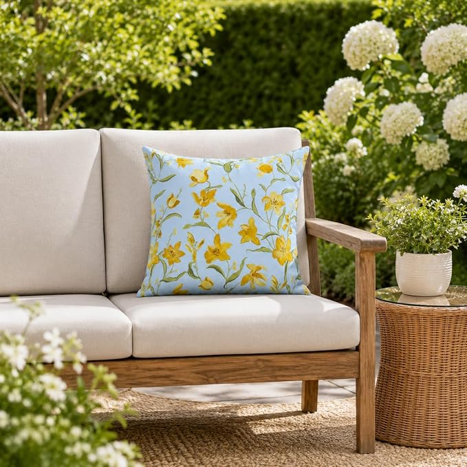 Outdoor Throw Pillows 18×18 Inch Waterproof Pillows with Inserts | Set of 2 Fade Resistant Decorative Square Pillows for Couch, Sofa and Patio Furniture