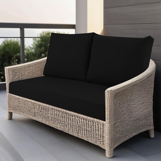 Outdoor Loveseat Cushions for Patio Furniture, Waterproof Cushion | Couch Hampton Bay Deep Seat Cushion Replacement Set 46" x 26", Patio Love Seat Sofa Cushions for Porch Garden Chair, Black