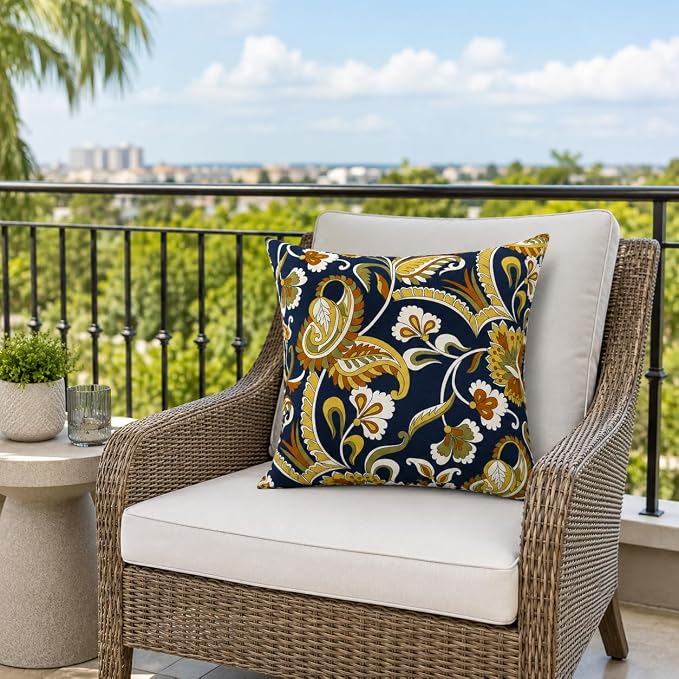 Outdoor/Indoor Decorative Throw Pillows 18×18 Inch | Pack of 2 Waterproof Decorative Throw Pillows with Inserts, Square Pillows for Bed, Couch, Sofa and Patio Furniture