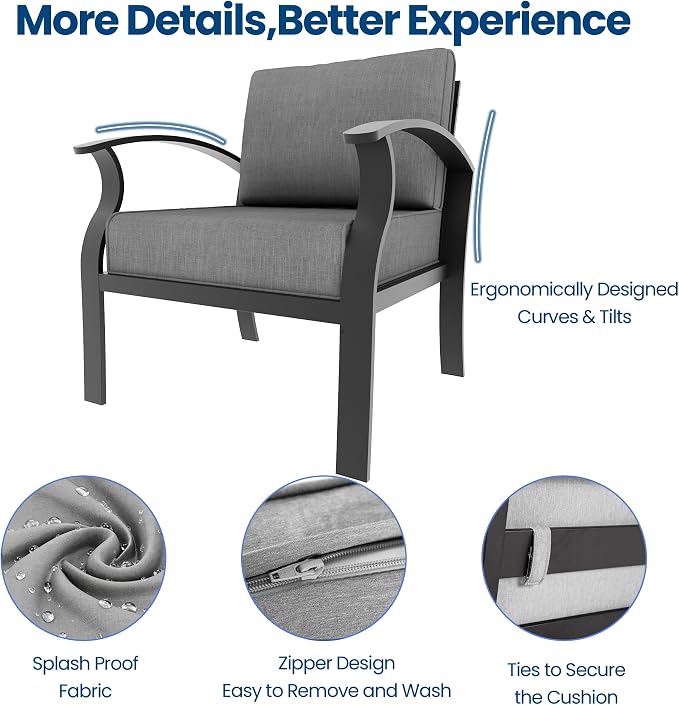 Aluminum Outdoor Patio Furniture Set,5 Seats Patio Conversation Sets with Rectangular Coffee Table,Metal Patio Sectional Furniture Set with 5.1" Thickened Cushions,Grey