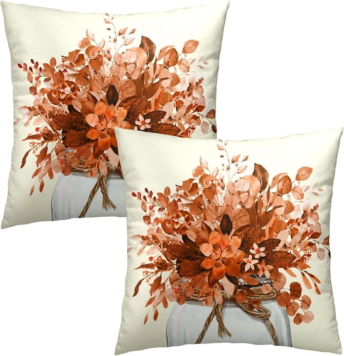 Fall Eucalyptus Leaves Pillow Cover 20x20 Set of 2 - Autumn Leaf Branches Plants Pillowcase Cushion Cover for Sofa Couch Bedroom Living Room Home Wedding Holiday Decor