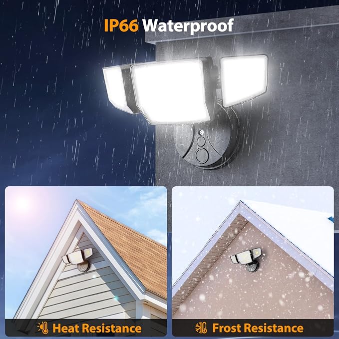 Onforu 90W Flood Lights Outdoor, 10000LM Ultra Bright 4-Head LED Security Light with Switch Control, IP66 Waterproof 6500K Exterior Lights for Yard Garage Patio