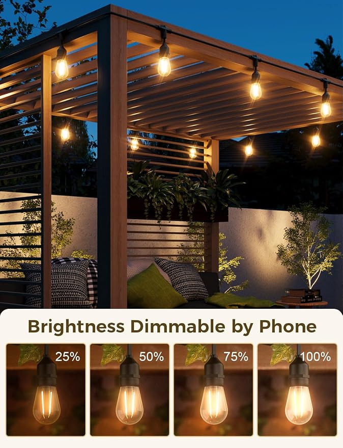 XMCOSY+ Outdoor String Lights, 123FT Smart Dimmable Edison Bulb Patio Light | Smart App & Voice Control LED String Lights, Custom Schedules, Dimming, Warm White Light for Outside, Yard,Porch, Warerproof
