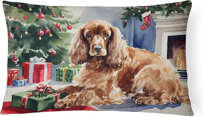 Caroline's Treasures DAC2635PW1216 Cocker Spaniel Cozy Christmas Throw Pillow Machine Washable, Indoor Outdoor Decorative Pillow for Couch, Bed or Patio, 12HX16W