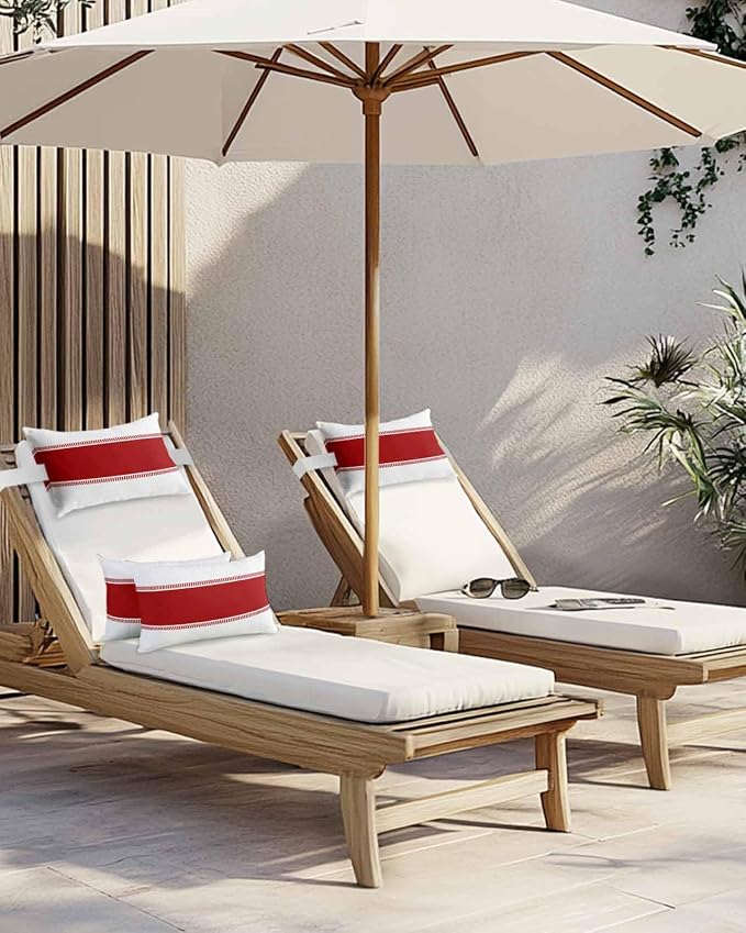 Pack of 2 Outdoor Lumbar Cushions with Inserts, Red Striped Geometric Abstract Pattern Waterproof Fluffy Fade Body Pillows, Patio Furniture Pillow for Home Balcony Garden Decor 11x16IN