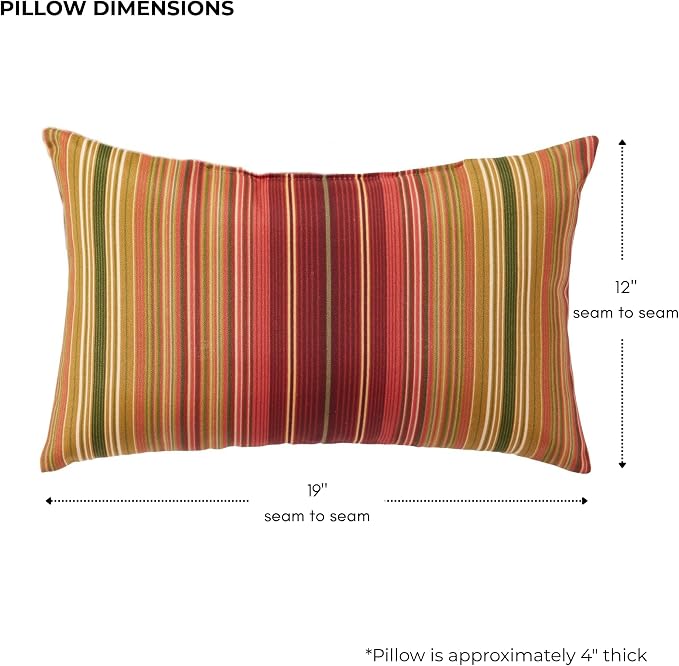 Set of 2 Outdoor Throw Pillows 19 x 12 Inch – Reversible Rectangle Patio Accent Pillows – Weather-Resistant Polyester Fabric – Eco-Friendly Recycled Polyfiber Fill – Kinnabari Stripe