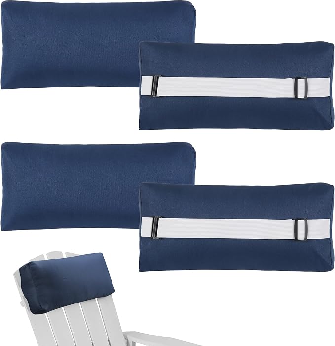 Outdoor Pillow for Chaise Lounge Chair, 4 Pack Chaise Lounge Pillows Water Resistant Head Support Pillow with Adjustable Strap for Patio Garden Pool Beach Chairs, Navy
