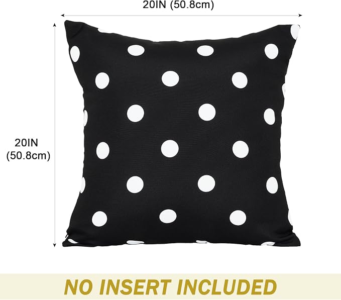 Eternal Beauty 20X20'' Set of 2 Outdoor Decorative Pillow Covers Waterproof Outdoor Pillow Covers for Spring Summer Patio Throw Pillows, 20X20 inches, Black Polka Dot