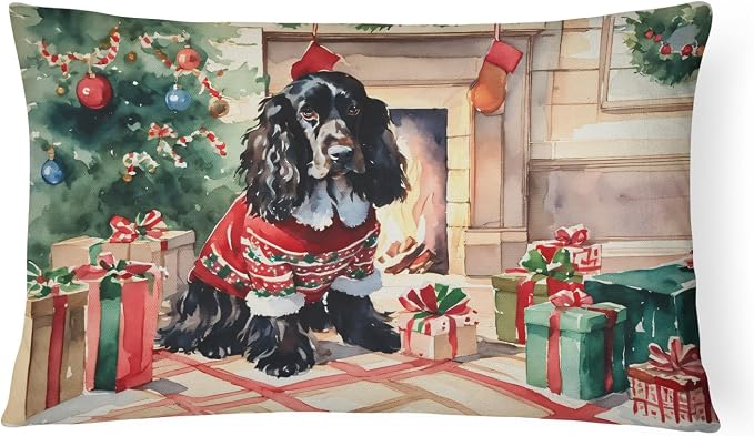 Caroline's Treasures DAC2650PW1216 English Cocker Spaniel Cozy Christmas Throw Pillow Machine Washable, Indoor Outdoor Decorative Pillow for Couch, Bed or Patio, 12HX16W