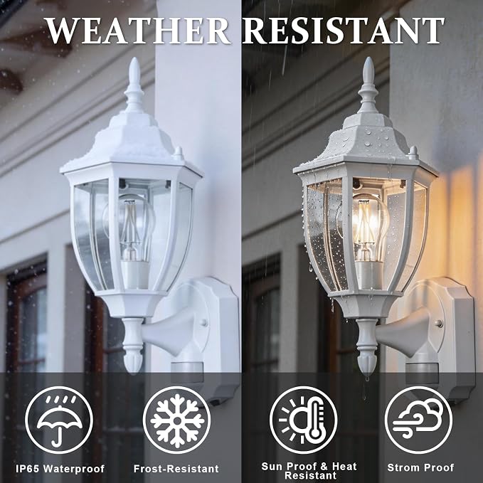 Porch Lights Outdoor Motion Sensor Wall Sconce Anti-Rust Aluminum, Exterior Outdoor Wall Lights Dusk to Dawn Porch Light Fixture Wall Mount for House Outside Patio 2Pack White