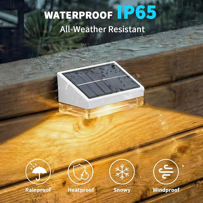 Solar Fence Lights 8 Pack, Outdoor Solar Lights with 3 Color Temperatures, IP65 Waterproof Wide-Angle LED Lighting for Fence, Patio, Yard, Deck, Wall, Garden (White)
