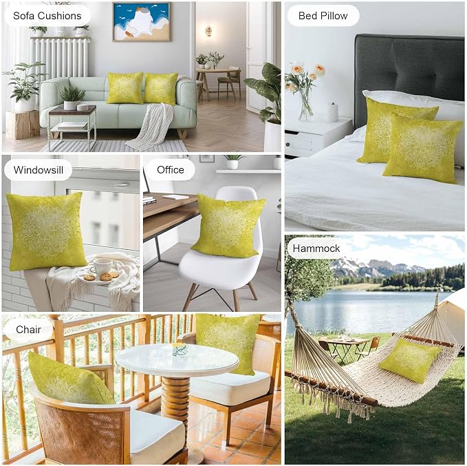 Vandarllin Outdoor Throw Pillows Covers 26x26 inch Set of 2 Waterproof Yellow Boho Floral Decorative Zippered Cushion Covers for Patio Furniture, Bohemian Flower Lumbar Pillowcases