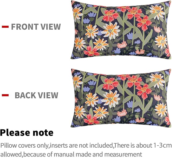 Pyonic Floral Outdoor Lumbar Pillows Covers 12x20 inch Waterproof Spring Summer Decor Outdoor Pillows for Patio Furnture Garden Bench Porch,Black