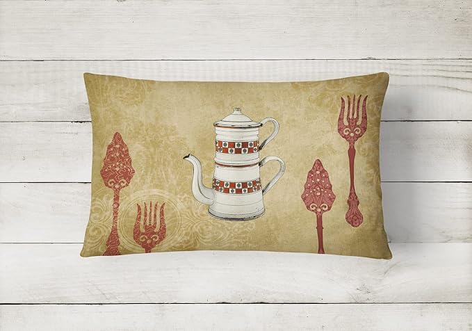 Caroline's Treasures SB3088PW1216 Teapot Welcome Canvas Fabric Decorative Pillow 100% Machine Washable Pillow, Indoor or Outdoor Decorative Throw Pillow for Couch, Bed or Patio