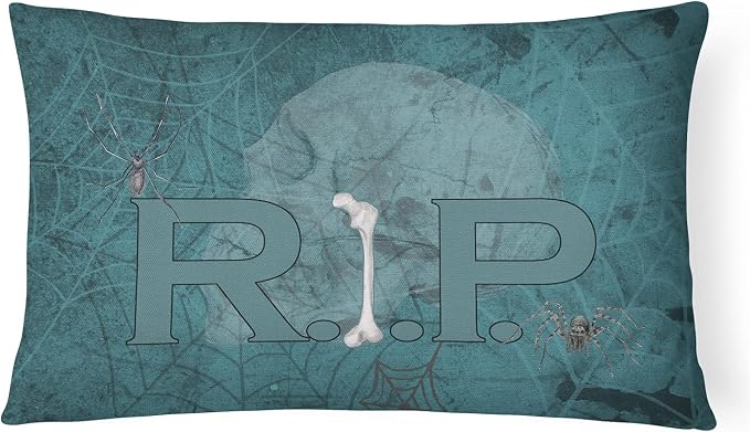 Caroline's Treasures SB3004PW1216 RIP Rest in Peace with Spider Web Halloween Canvas Fabric Decorative Pillow 100% Machine Washable Pillow, Indoor or Outdoor Decorative Throw Pillow for Couch, Bed or