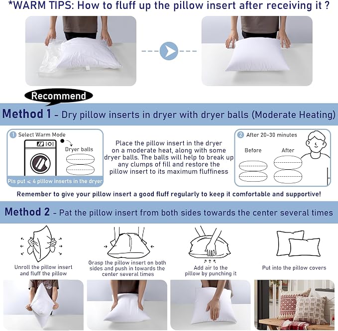 2 Pack 24x24 Outdoor Pillows, Water Resistant Throw Pillow Inserts | Square Waterproof Pillows, Decorative Pillow for Patio & Couch, Fluffy & Supportive, Convenient Zipper Design
