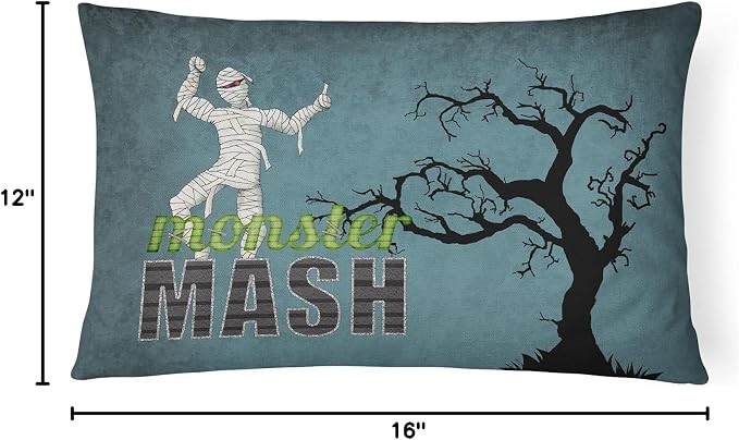 Caroline's Treasures SB3019PW1216 Monster Mash with Mummy Halloween Canvas Fabric Decorative Pillow 100% Machine Washable Pillow, Indoor or Outdoor Decorative Throw Pillow for Couch, Bed or Patio