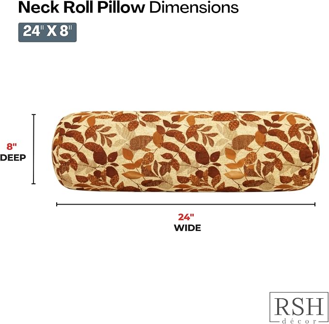 RSH DECOR: Sunbrella Neck Roll Pillows Set of 2 | 24” x 8” | Outdoor Bolster for Patio, Deck, Porch, or Poolside Chairs | Fade & Water-Resistant | Made in USA (Gentry Sequoia)