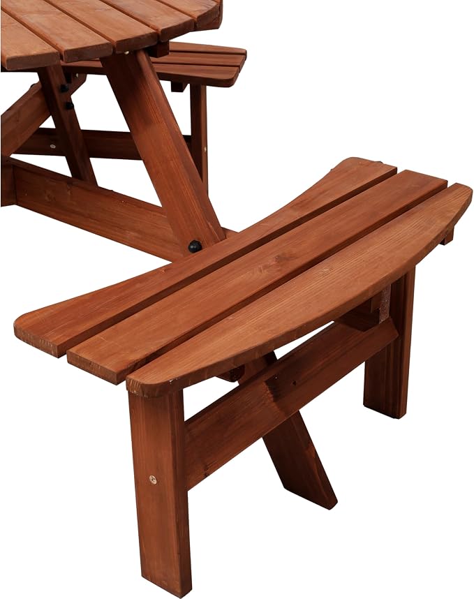 Wooden Picnic Table,Outdoor Wooden Dining Rectangle Table w/Umbrella Hole,for Patio,Garden,Backyard