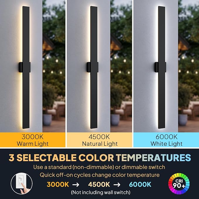 2 Pack LED Outdoor Wall Lights, 3CCT & 10%-100% Dimmable, 57.4" Linear Exterior Light Fixtures, IP65 Waterproof Outside Sconces for Porch Patio Garage House Facade