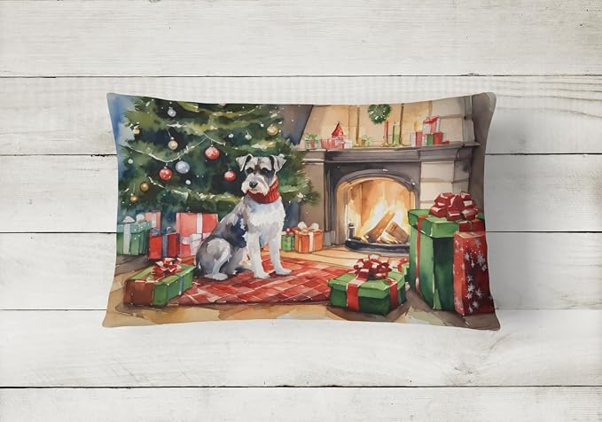 Caroline's Treasures DAC2740PW1216 Schnauzer Cozy Christmas Throw Pillow Machine Washable, Indoor Outdoor Decorative Pillow for Couch, Bed or Patio, 12HX16W