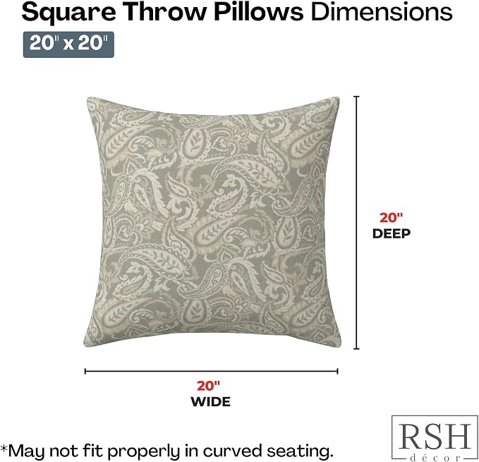RSH DECOR Square Throw Pillows Set of 2, 20" x 20", Outdoor Pillows Waterproof, Outdoor Pillow Covers, Pillow Covers for Couch, Ayideal Fossil, Made in USA
