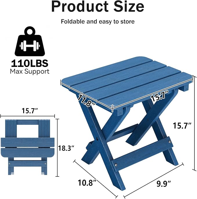 Folding Outdoor Side Table,Small HDPE Patio Table,All-Weather Compact Portable End Table for Patio,Porch,Pool,Blue,11.8" D x 15.7" W x 15.7" H