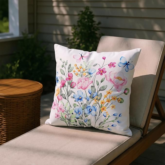 Adabana Outdoor Waterproof Floral Blue Pillow Covers 18x18 Set of 4, Bless Home