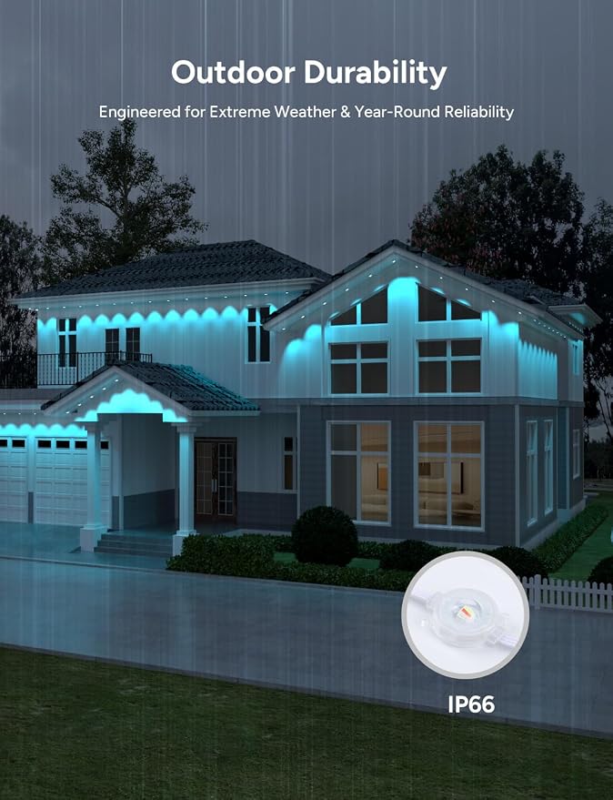 Permanent Outdoor Lights, 150ft with 90 LEDs Smart RGB, 68+ Scene Modes IP66 Waterproof, Alexa/Google Assistant Compatible Holiday Lighting for Christmas Halloween Patio Decor